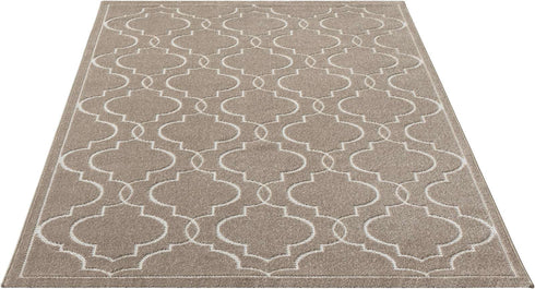 Outdoor Teppich Wetterfest Waschbar im modernen Florentiner Design | Für Drinnen und Draußen | Terrasse Balkon Garten Wohnzimmer Badezimmer Küche | Beige Florentiner